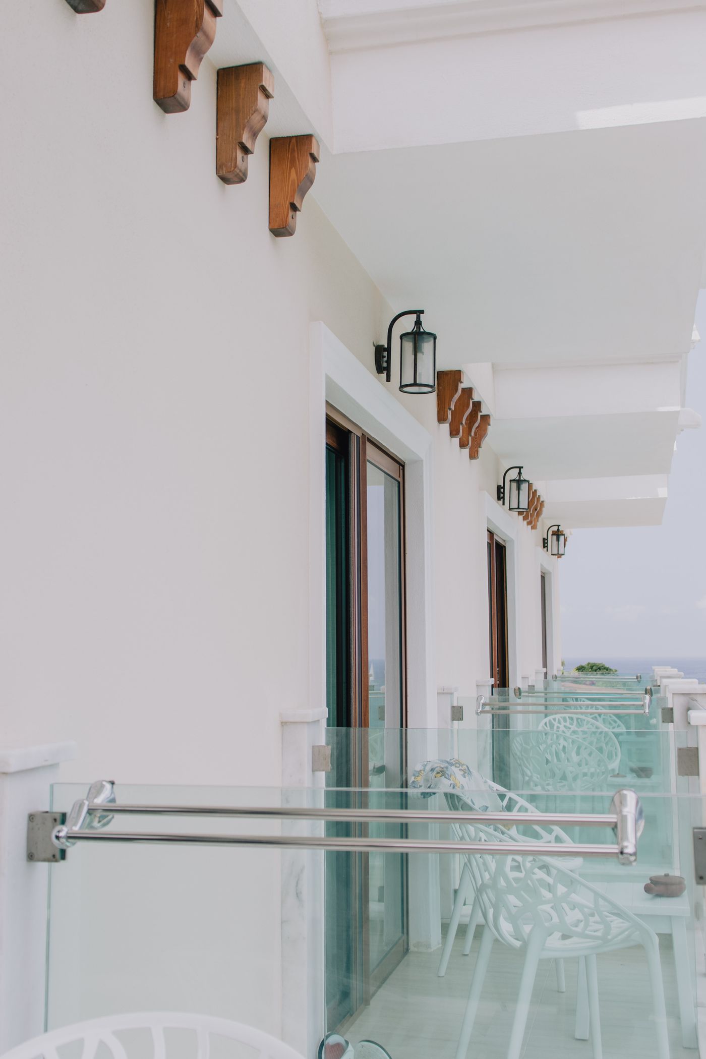 Modern balcony with glass railing