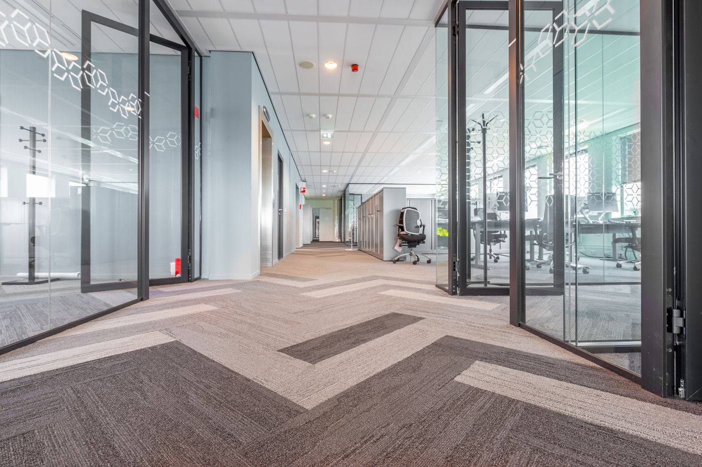 Glass office doors and meeting room